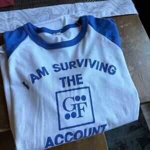 Vintage 80s I Am Surviving The Account T Shirt Adult Large 3/4 Sleeve Mens